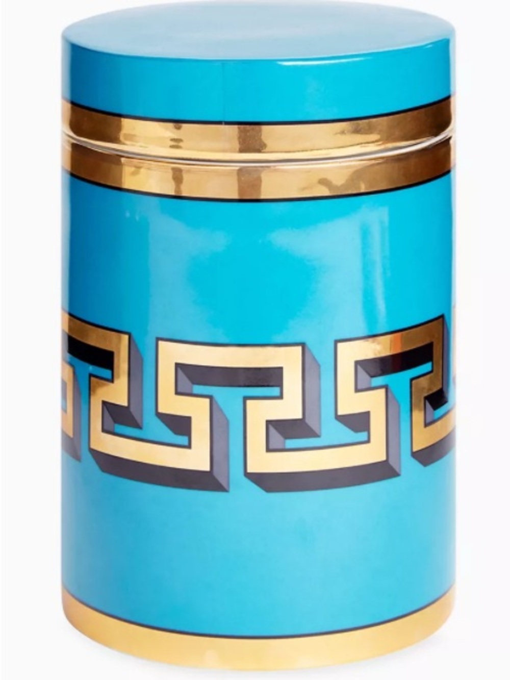Jonathan Adler Turquoise Porcelain Canister with Gold Accents - Picture 2 of 7